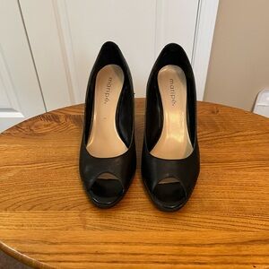 Women’s Black Leather Peep Toe Heels